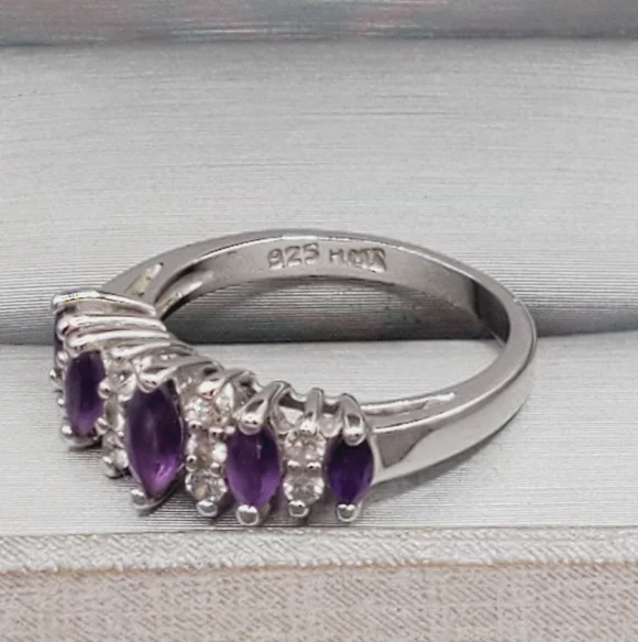 Marquise Genuine Amethyst 925 Sterling Silver Ring